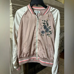 Satin Bomber Jacket Size Small Retro Floral Embroidered Charlotte Russe